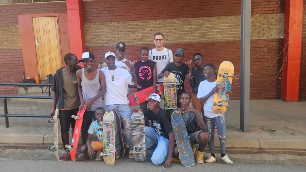 Group of skaters with Rok near Victoria Falls, Zimbabwe