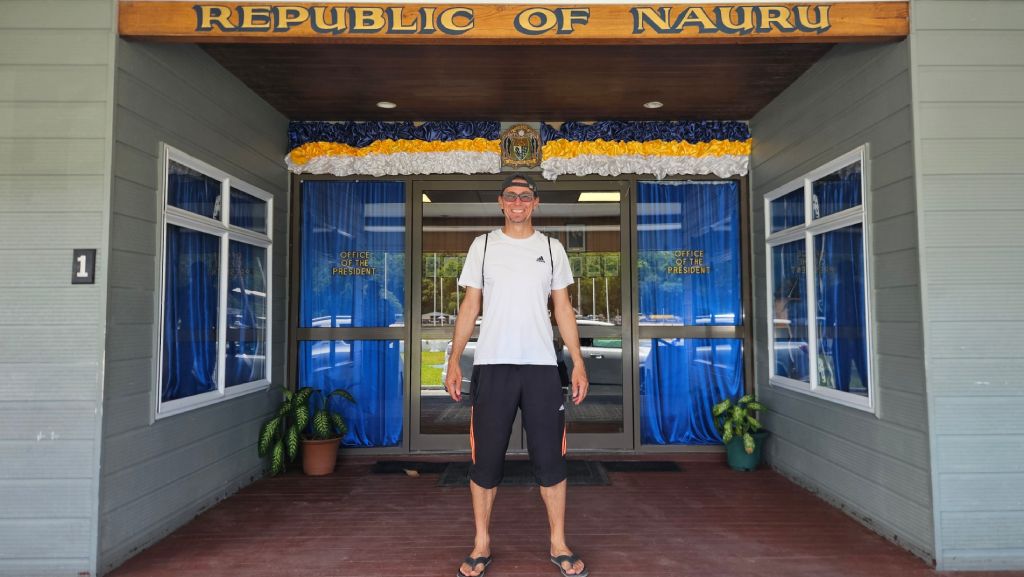 Nauru_Office_of_the_President_Rok Rok standing in front of the Office of the President in Nauru