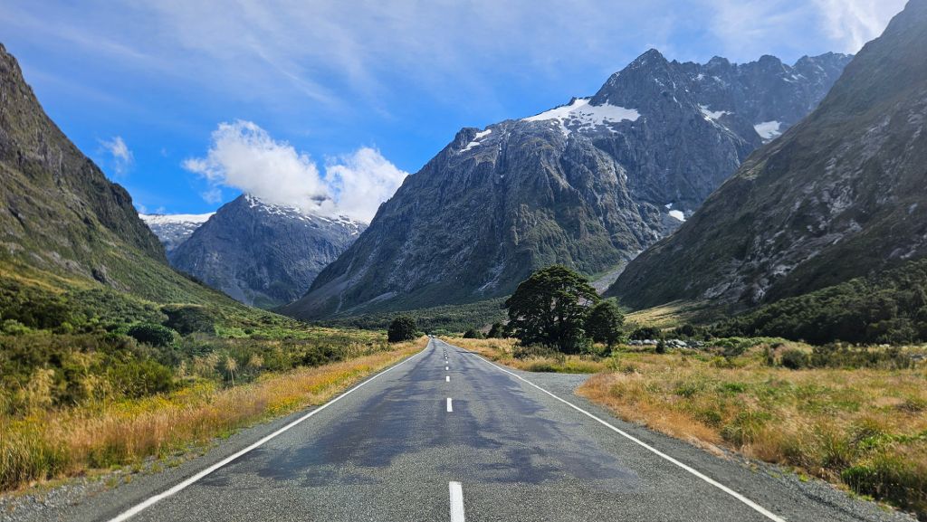 Highway 80 leading to Mount Cook National Park, New Zealand